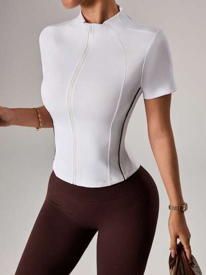 Dewbera 户外运动服 立领拉链短袖运动夹克 撞色滚边修身高尔夫网球户外健身上衣