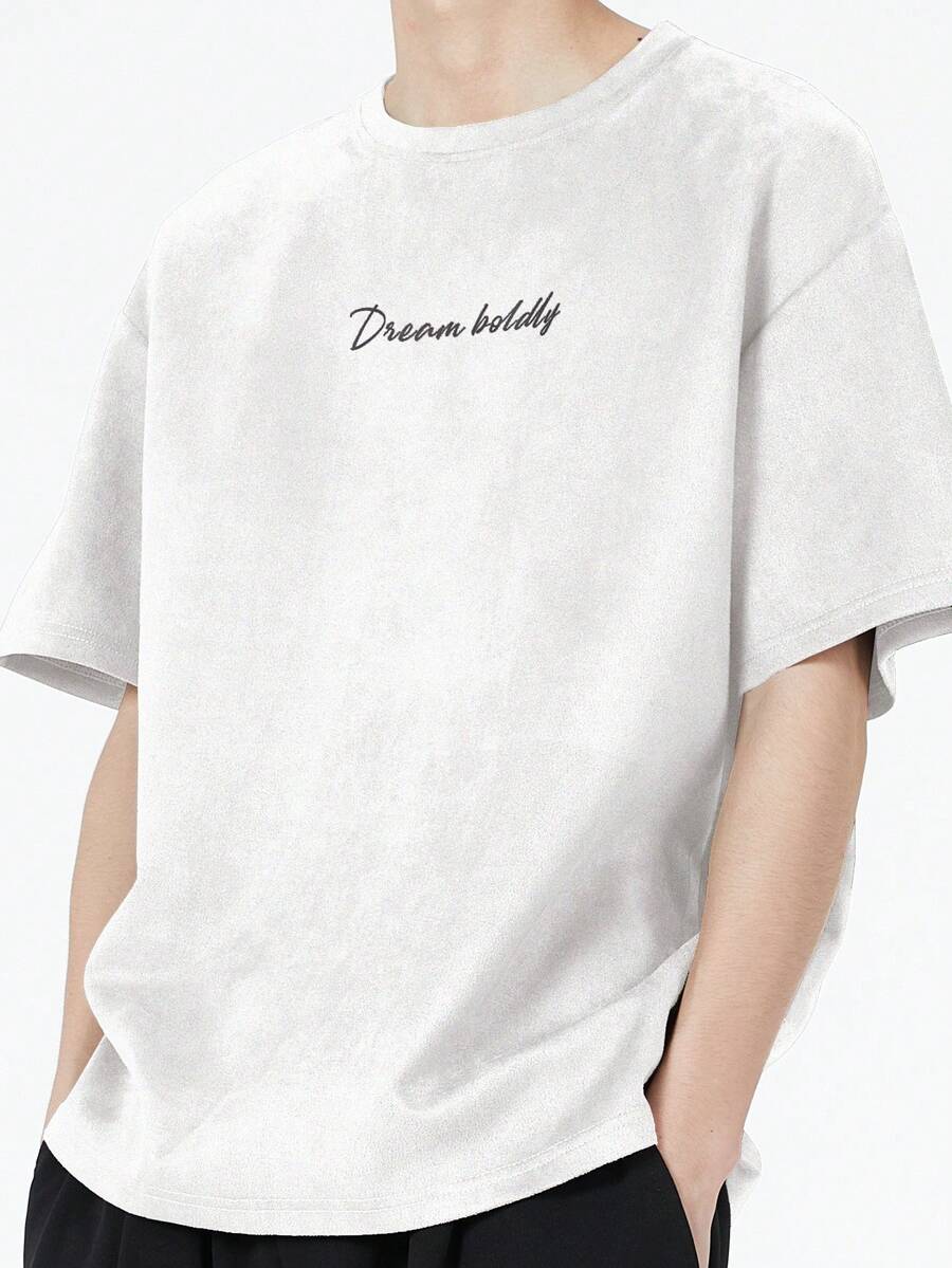 Chillumni 男士休闲日常字母图案圆领短袖T恤，夏季 - 白色 - 查看 1