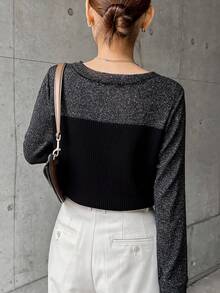 FRIFUL 女士时尚休闲度假金属光泽网纱绒面衬衫，春夏长袖上衣 - 黑色 - 查看 2