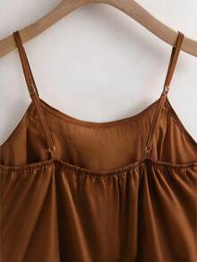 Franclia Women's Plain Brown Cami Top With Spaghetti Straps And Pearl Decorated Neckline For A Casual Look - Brown - View 6