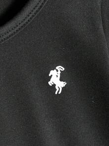 SHEIN 两件套女童夏季时尚简约街头风白色短袖T恤（黑色刺绣装饰）搭配杏色条纹裤，适合日常上学穿着 - 黑色 - 查看 4