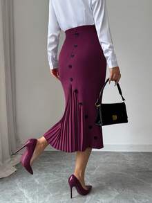 Elenzga Chân váy bút chì xếp ly ôm sát thanh lịch dành cho nữ - Màu Tím - Xem 3