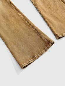 ROMWE Fairycore Women's Y2K Vintage Skeleton Wing Embroidered Rhinestone Flare Jeans - Brown - View 4