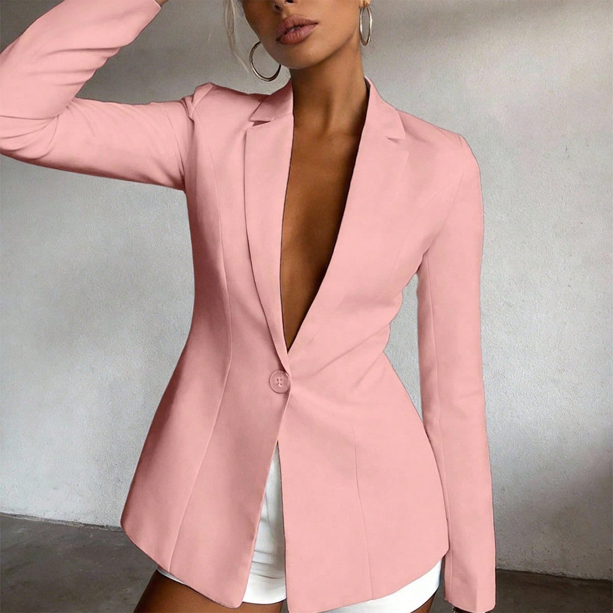Solid Color Single-Breasted Slim Fit Elegant Office Wear Long Sleeve Blazer Blazer Women Women's Blazer Pink Blazer Pink Blazer Women Womens Blazer Pink Blazer For Women