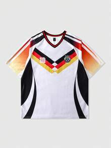 ROMWE MEN Men's Contrast Color V-Neck Short Sleeve Sports T-Shirt, Athletic Jersey - Black and White - View 3