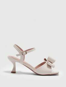 CUCCOO BIZCHIC Giày sandal cao gót thời trang, đa năng, thanh lịch với nơ trang trí dành cho nữ, thích hợp cho mùa hè. - Màu be - Xem 2