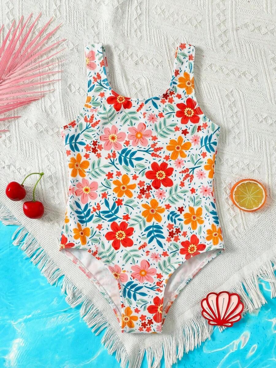 SHEIN Jeune fille Maillot de bain tankini décontracté et mignon à imprimé floral, printemps/été - Multicolore - Voir 1