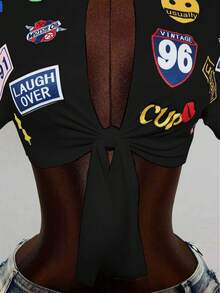 Mistrie Summer Sexy Women's T - Shirt V Collar - Black - View 4