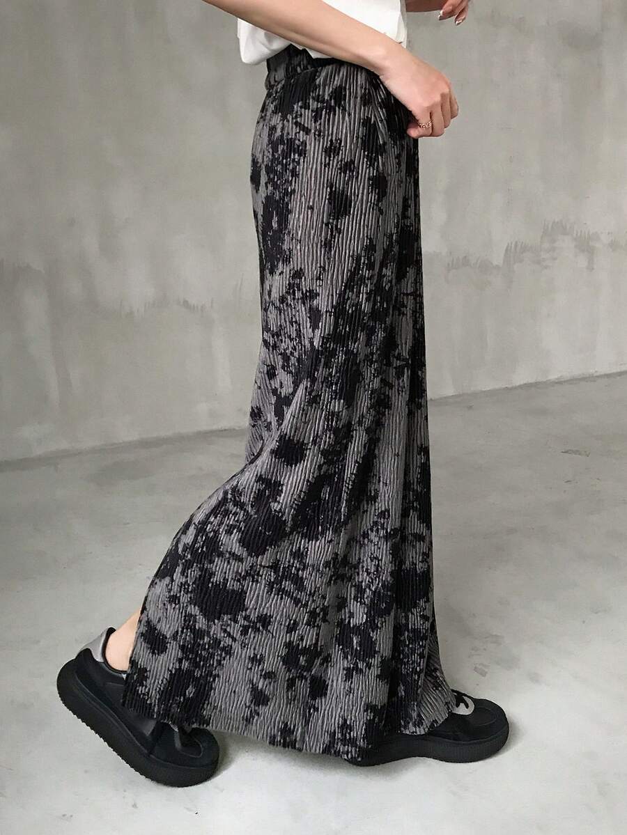 FRIFUL 女款彈性腰紮染拼色直筒長裙 - 黑色 - 查看 1