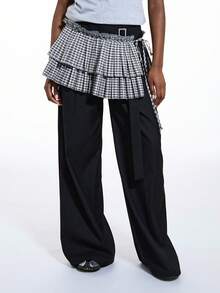 COUREZ Women's Mini Layered Pleated Skirt,Black And White Striped Check With Tie Side Detail,Y2K Summer Street Wear,Vacation Festival Party Skirts - Black - View 6