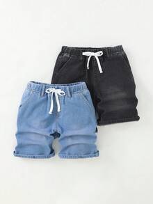 青少年男孩时尚返校节街头服饰混搭百搭设计复古酷炫街头宽松舒适清爽蓝黑牛仔短裤，适合日常穿着以及春夏锐舞节和街头服饰。 - 彩色 - 查看 3