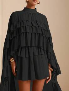 Vesra Women's Retro Elegant Ruffle Hem Brown Blouse - Black - View 6