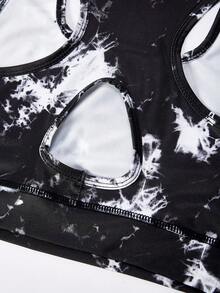 SHEIN Tween Girls Tie Dye Print Hollow Back Cami & Biker Shorts 2-Piece Set, Suitable For Yoga, Sports Day, Back To School - Black - View 13