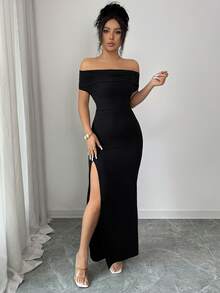 Selianne Đầm dài 3 trong 1 dành cho nữ, xẻ tà cao gợi cảm, cổ áo xếp ly, đầm trễ vai, thích hợp cho lễ hội, kỳ nghỉ biển, tiệc trà, phong cách tối giản, đầm thanh lịch, đầm đen, dạ hội tốt nghiệp, trang phục đi biển, trang phục dự đám cưới, trang phục mùa hè. - màu đen - Xem 7