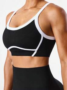Seamluxe SHEIN Sport Nahtloses Sport-Yoga Doppellagen Top/Breite Träger Kontrastbesatz/Modisch Sexy/Fitness Training/Outdoor Laufen/Vielseitiger Athletik-Oberteil mit eingebauter Sport-BH Kurven Sport-BH Gepolstertes Workout-Top Doppellagiger Sport-BH Tiefer Ausschnitt Sport-BH Kurven Sport-BH Damen Sportbekleidung Sport-Top mit eingebauter BH Workout Tops Damen mit eingebauter BH Fitness Outfit für Damen Top Sport-BH Top Damen Athletik-Top Fitness Top für Damen Damen Workout Top - Schwarz - Übersicht 4