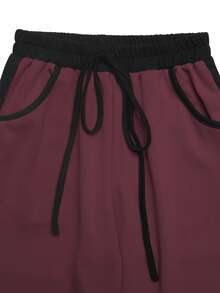 GlowEve Women's Casual Contrast Color Lace-Up Straight Leg Pants - Redwood - View 3