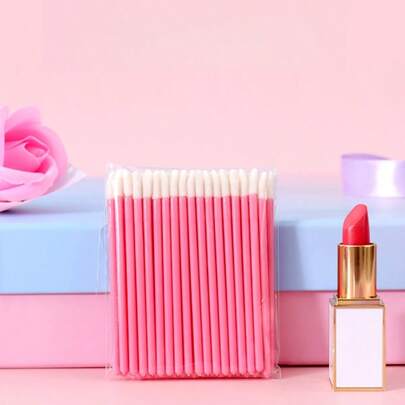 Pinceles desechables de labios con mango sólido rosa, cepillo de terciopelo aterciopelado para lápiz labial y brillo de labios, aplicador de limpieza de mousse de pestañas