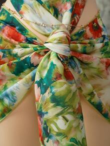 SHEIN DivaQ Vacation Floral Print Sexy Halter Dress, Spring/Summer - Multicolor - View 6