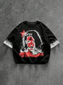 ROMWE MEN 男士休闲印花短袖T恤，夏季 - 黑色 - 查看 1