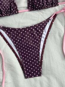 Swim Mod Bộ bikini nữ họa tiết chấm bi đen trắng cổ yếm, kiểu dáng xuân/hè 2026, quần bikini buộc dây bên hông dễ thương, bikini tam giác chấm bi, đồ bơi hai mảnh chấm bi, bộ bikini nữ, bikini tam giác chấm bi. - Nhiều màu - Xem 6
