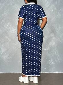 Slaydiva 新款春季、春夏音乐节、情人节、复活节休闲风、简约基础款、Y2K街头甜美风、畅销款、日常约会、辣妹风、性感、运动时尚风、白色领口Polo领、短袖修身款、黑色底白色波点、女士长裙、波点连衣裙、女士波点连衣裙、Polo领连衣裙、女士优雅连衣裙、长款修身连衣裙、波点女士连衣裙、波点长裙、中长修身连衣裙、女士职业装、女士连衣裙 - 藍白色 - 查看 3