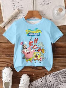 SpongeBob SquarePants | SHEIN 3件/包 幼儿男童卡通印花短袖T恤 - 彩色 - 查看 8