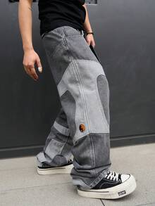 Manfinity ZONE917 Men's Casual Distressed Gray Denim Jeans, Street Fashion - Dark Grey - View 4