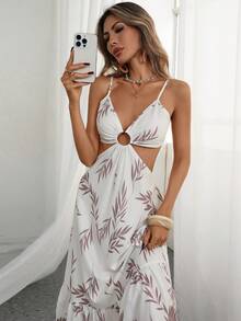 Rafferiza 女士度假风镂空露背系带性感连衣裙 - 白色 - 查看 4