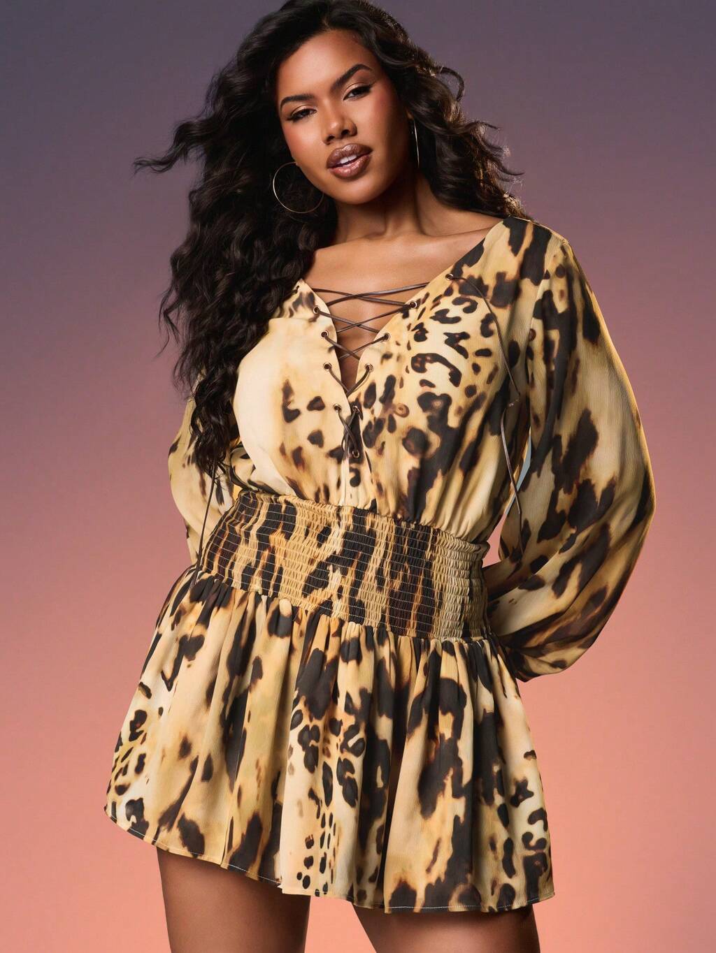 MISSGUIDED Minikleid mit Leopardenmuster und Schnürung