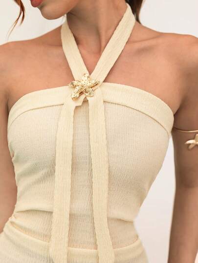 Modelyn Camiseta sin espalda floral elegante y entallada para mujer
