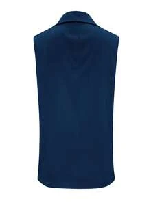 Ellegaria. Women's Casual Blue Lapel Sleeveless Regular Length Button Vest - Blue - View 3
