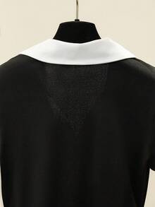 GlowEve 2 piezas Conjunto de top de manga corta y shorts de color contrastante para mujer - Blanco y Negro - Ver 5