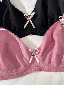 SHEIN 2pcs Plus Size Women Solid Color Cute Wireless Bra Set - Multicolor - View 4