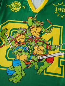 TEENAGE MUTANT NINJA TURTLES | SHEIN Men's Casual Loose Knit Colorblock Sports Style Graphic V-Neck Short Sleeve T-Shirt - Green - View 6