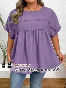 SHEIN CURVE+ Kemeja Lengan Kelelawar Warna Polos Kasual Ukuran Besar untuk Liburan Musim Panas/Pantai/Pantai/Pakaian Pantai - Purple - View 1