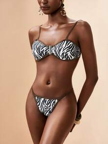 Zivah's 2026 Summer New Arrivals: Elegant Resort Beachwear, Tri-Color Zebra Print Swimsuits, And Bikini Sets With Detachable Shoulder Straps. Suitable For Music Festivals, Easter, St. Patrick's Day, Western Style, Nomadic Style, Birthday Parties, Graduation Ceremonies, College Campuses, Everyday Student Wear, Casual Wear, Basic Styles, Vacations, Cruises, Beaches, Sunbathing, And Various Other Occasions. Bestselling Items Include Women's Tri-Color Zebra Print Bikini Two-Piece Sets, Bohemian Style Women's Patterned Bikini Sets, Unique Bikini Sets, Exquisite Print Bikini Sets, And Abstract Print Bikini Sets. Beach Vacation Outfits For Women - Black - View 4