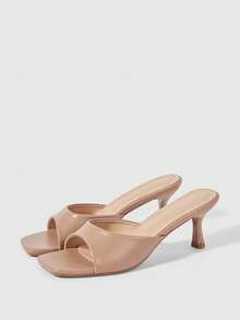 Sleekvia Women's Fashion Versatile Daily Wear Open Toe High Heel Mules Valentine's Day Summer - Khaki - View 2