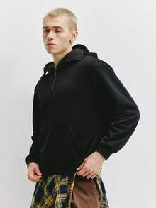 Manfinity Hypemode 男士街头风连帽衫，送给男友的热门礼物之选，男士科技风连帽衫，男士街头风拉链黑色连帽衫，男士宽松双拉链连帽衫，情人节、春夏、Y2K、狂欢节、复古、街头风、派对、圣帕特里克节、外出 - 黑色 - 查看 4