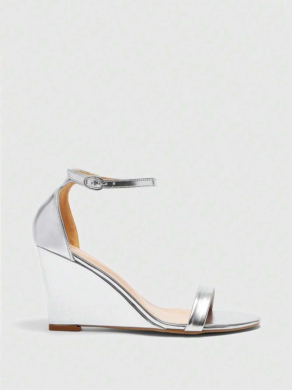 CUCCOO BIZCHIC Women Shoes Round Toe Wedge Heel Silver Strap Women's Fashion Wedge Heel Sandals Stylish Simple Daily Comfort Commuter Women's Sandals Women's Shoes Summer Shoes