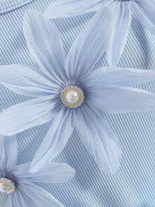 Girls Ruffled Cap Sleeve Ribbed Mesh Round Neck Summer Princess Versatile Dress With Belt - Blue - View 5