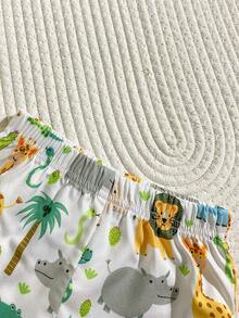 SHEIN Playful Pals 3件套男童休闲夏季沙滩条纹短袖T恤、松紧腰短裤、宽檐遮阳帽套装 - 彩色 - 查看 4