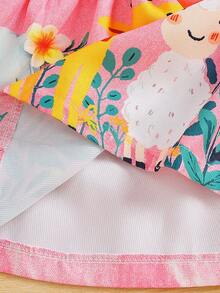 SHEIN 1 chiếc đầm denim không tay cổ bẻ cài nút cho bé gái, in hình động vật hoạt hình, dễ thương, thời trang, đa năng, phong cách retro, màu hồng nhạt, có túi giả, hàng mới mùa hè, thích hợp cho du lịch, nghỉ lễ, dự tiệc và nhiều dịp khác. - Hồng - Xem 4