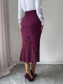 Elenzga Chân váy bút chì xếp ly ôm sát thanh lịch dành cho nữ - Màu Tím - Xem 6