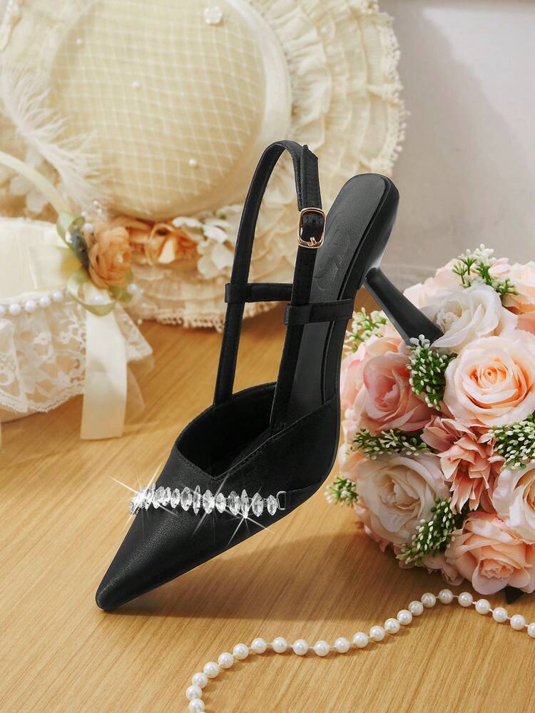 CUCCOO HITCHD Women's Pointed Toe Rhinestone Decor Buckle Design Fashion High Heels Valentine's Day Elegant Shoes Wedding Shoes