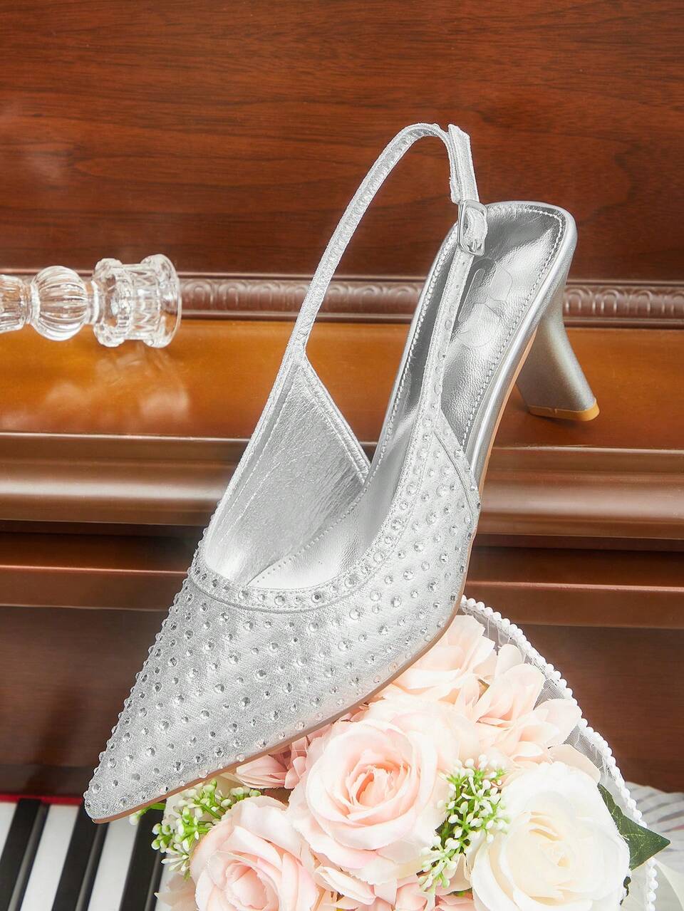 CUCCOO HITCHD Women's Pointed Toe Rhinestone Buckle Design Fashionable Daily Wear High Heel Sandals Elegant Shoes Wedding Shoes Summer