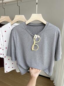 Comfortcana Kaos Wanita Ukuran Besar Motif Hati Warna Polos Leher Bulat Lengan Pendek - MultiWarna - View 6