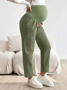 SHEIN Quần bầu dáng ôm, màu trơn, cạp chun điều chỉnh được, túi bên hông, thích hợp mặc hàng ngày đi làm. - màu xanh lá - Xem 6