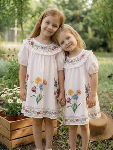 Emery Rose Kids Emery Rose Kids 女童/女宝宝夏季可爱碎花宽松短袖度假连衣裙 - 白色 - 查看 9