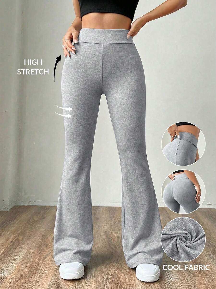 SHEIN EZwear 灰色针织女式修身喇叭裤 - 灰色 - 查看 1