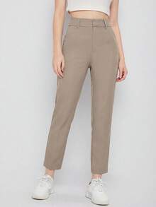 EURMUSE Women's Solid Color Simple Daily Suit Pants  - Beige - View 1